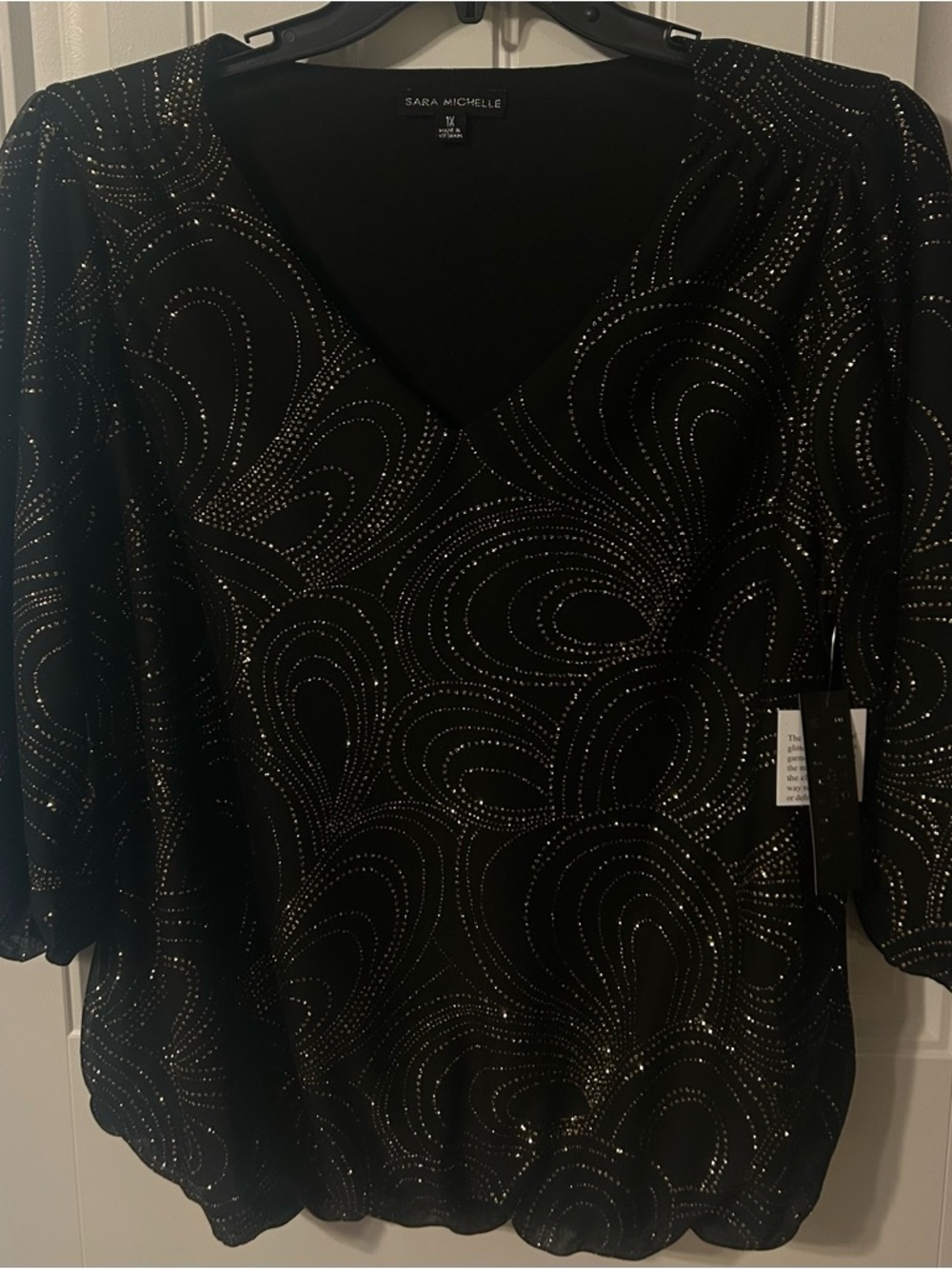 Sara Michelle Black Sparkle V-Neck Top